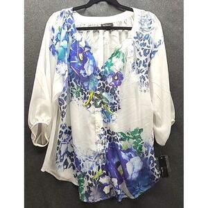 Alyx Woman 1X White Floral Pullover Lightweight sheer Resort Travel‎ Wear NWT